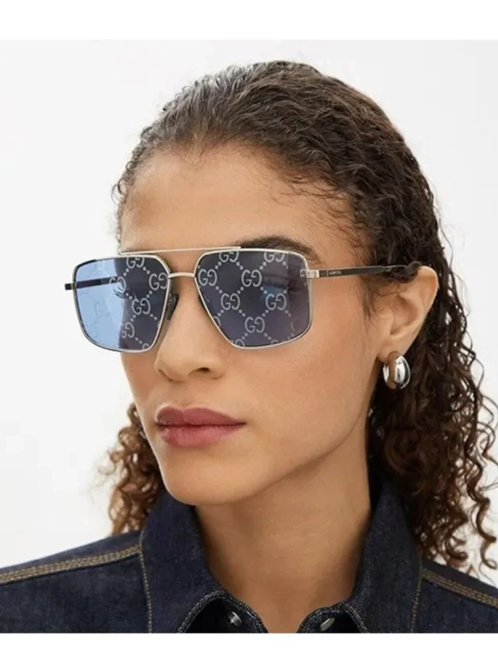 New Gucci Blue Silver Pilot Frame Sunglasses GG0941S 004